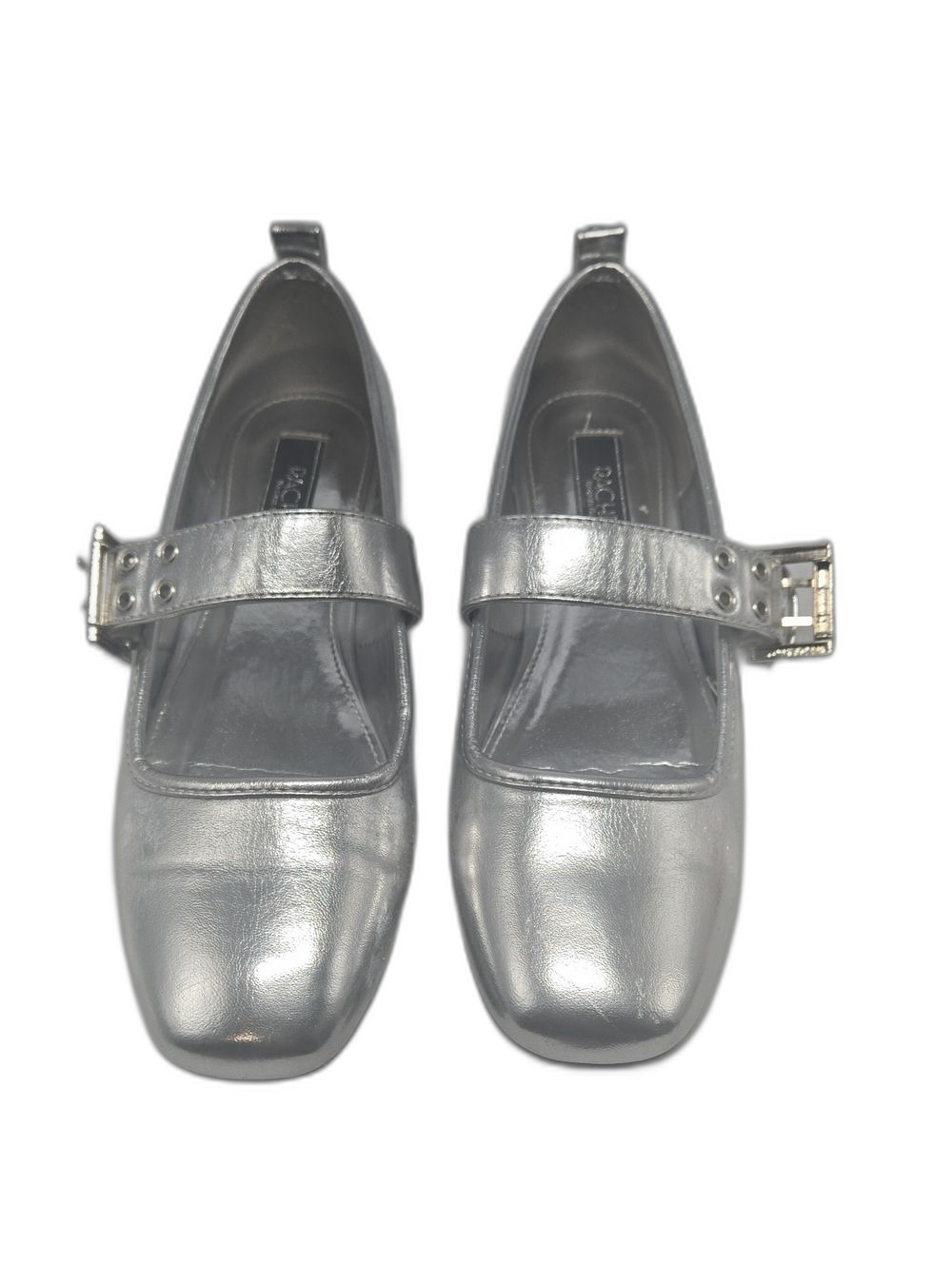 Rachel Roy Razzle SILVER Metallic Mary Jane Flats with Buckle 7.5
